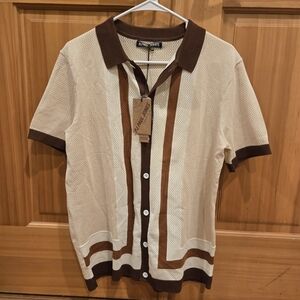 Rival Sons Men's Casual Brown and Cream Button Down Shirt